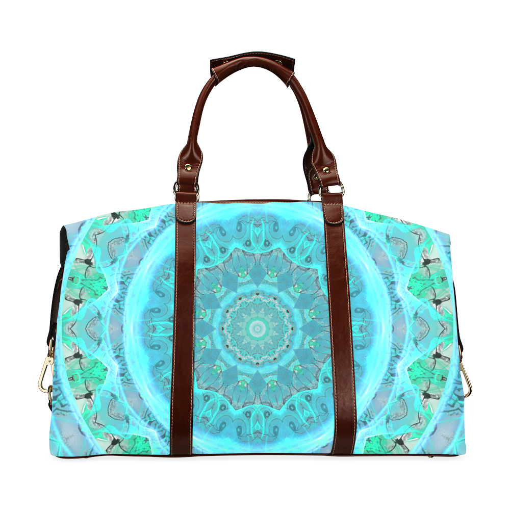 Teal Cyan Ocean Abstract Modern Lace Lattice Classic Travel Bag (Model 1643)