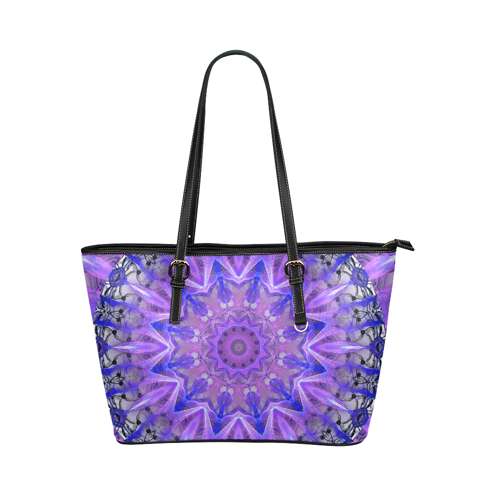 Abstract Plum Ice Crystal Palace Lattice Lace Leather Tote Bag/Large (Model 1651)
