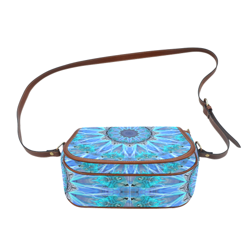 Sapphire Ice Flame, Cyan Blue Crystal Wheel Saddle Bag/Small (Model 1649) Full Customization
