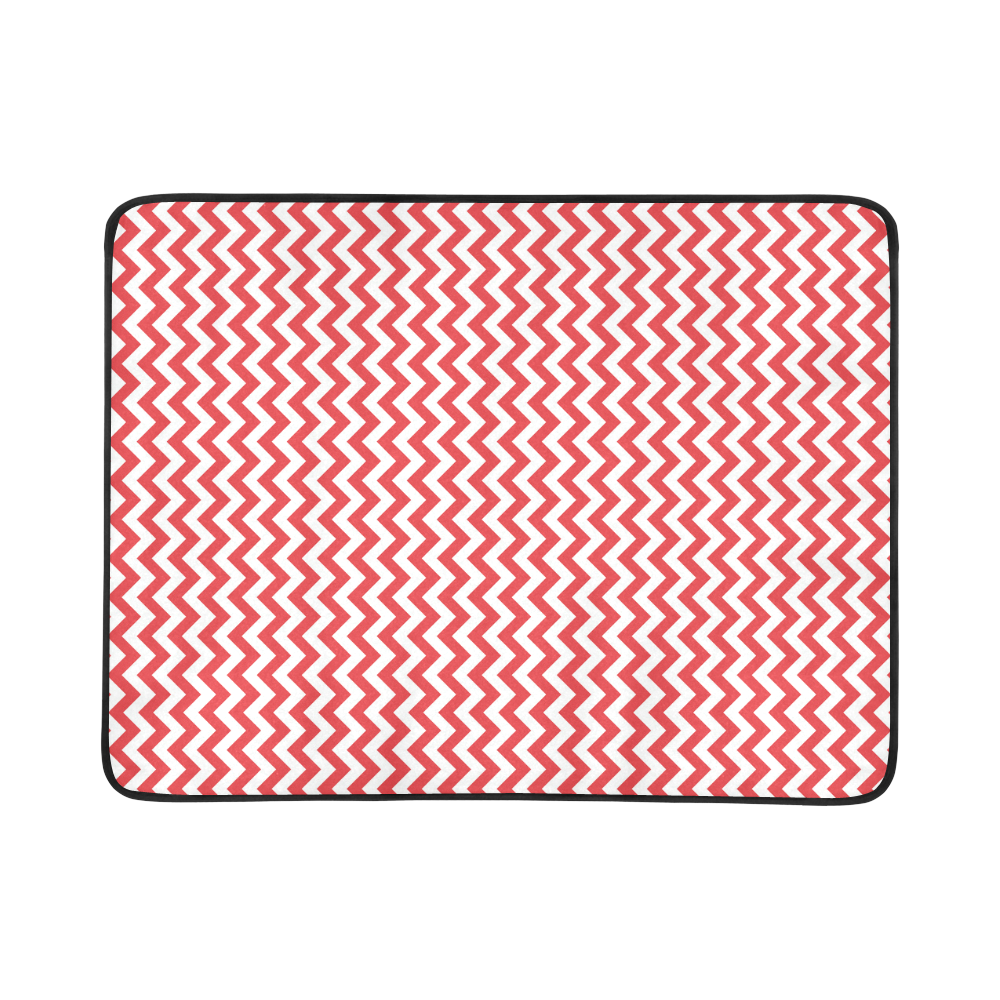 Poppy Red and white small zigzag chevron Beach Mat 78"x 60"