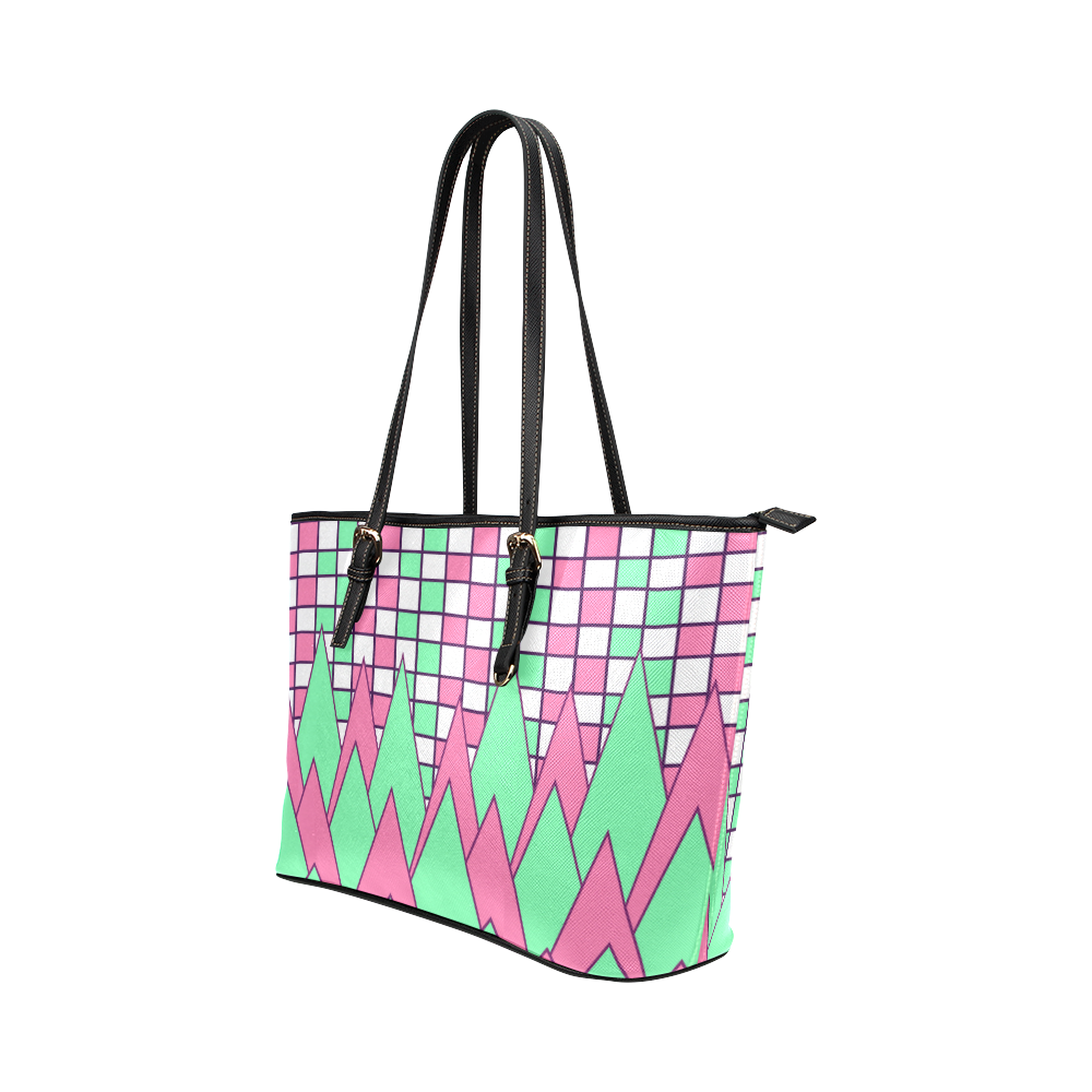 Geometry in pink and green Leather Tote Bag/Small (Model 1651)