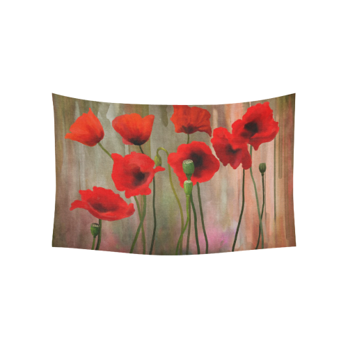 Poppies Cotton Linen Wall Tapestry 60"x 40"