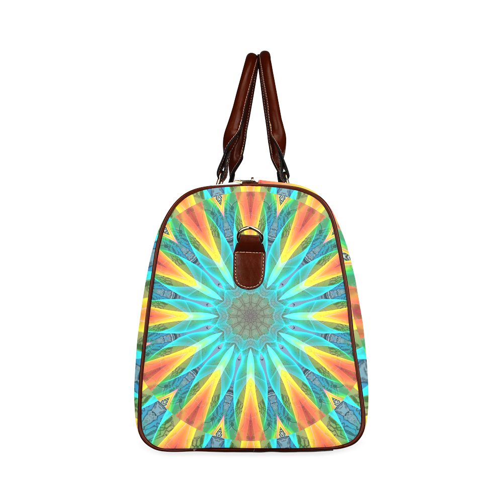 Aqua Gold Joy to the World Flowers, Zen Rainbow Waterproof Travel Bag/Large (Model 1639)