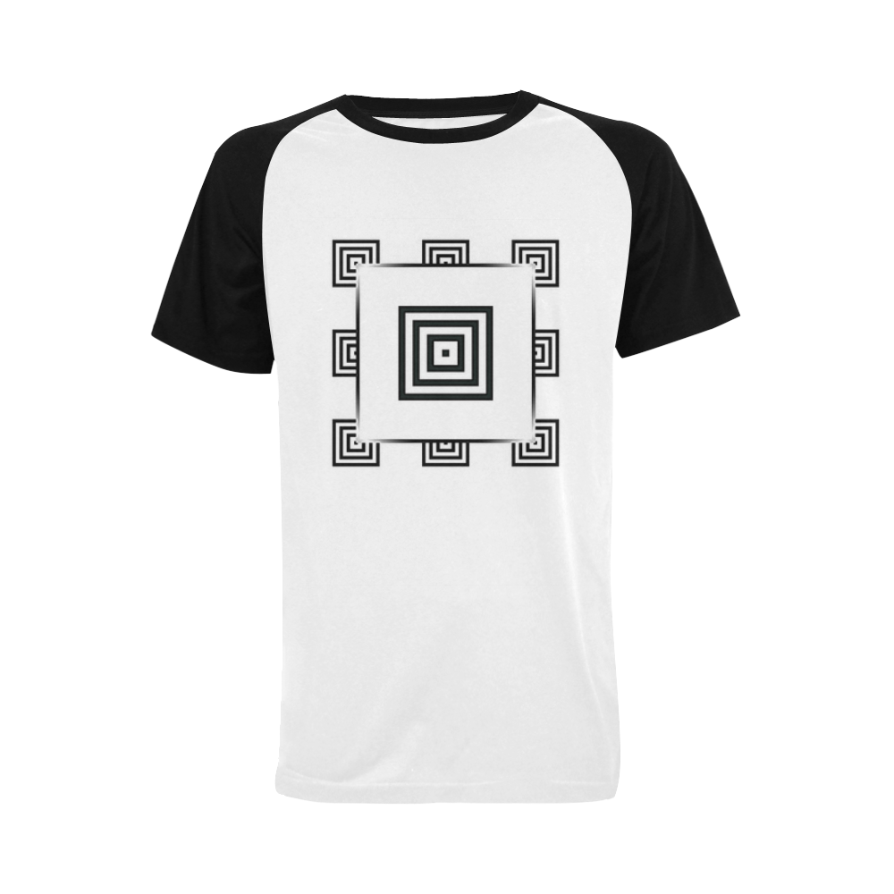 Solid Squares Frame Mosaic Black & White Men's Raglan T-shirt Big Size (USA Size) (Model T11)