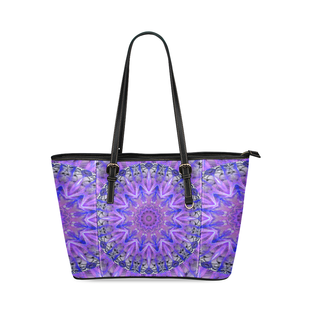Abstract Plum Ice Crystal Palace Lattice Lace Leather Tote Bag/Small (Model 1640)