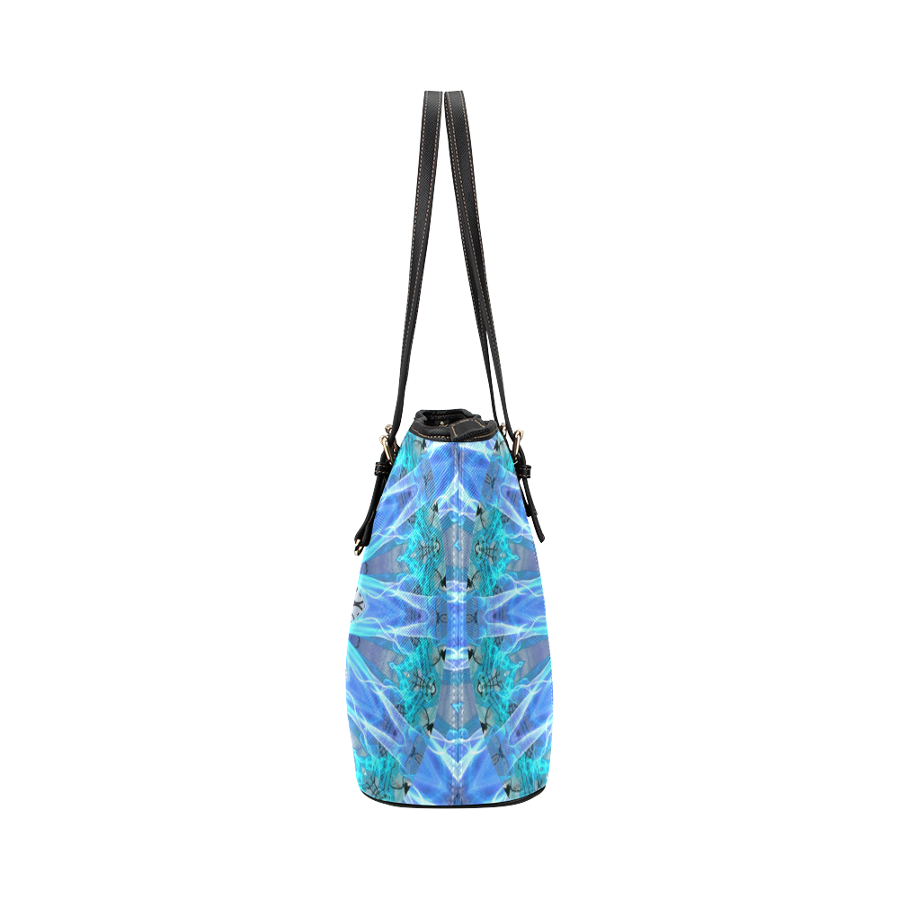 Sapphire Ice Flame, Cyan Blue Crystal Wheel Leather Tote Bag/Small (Model 1651)