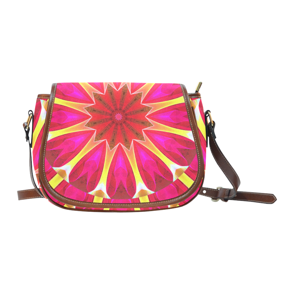 Cherry Daffodil Abstract Modern Pink Flowers Zen Saddle Bag/Small (Model 1649) Full Customization