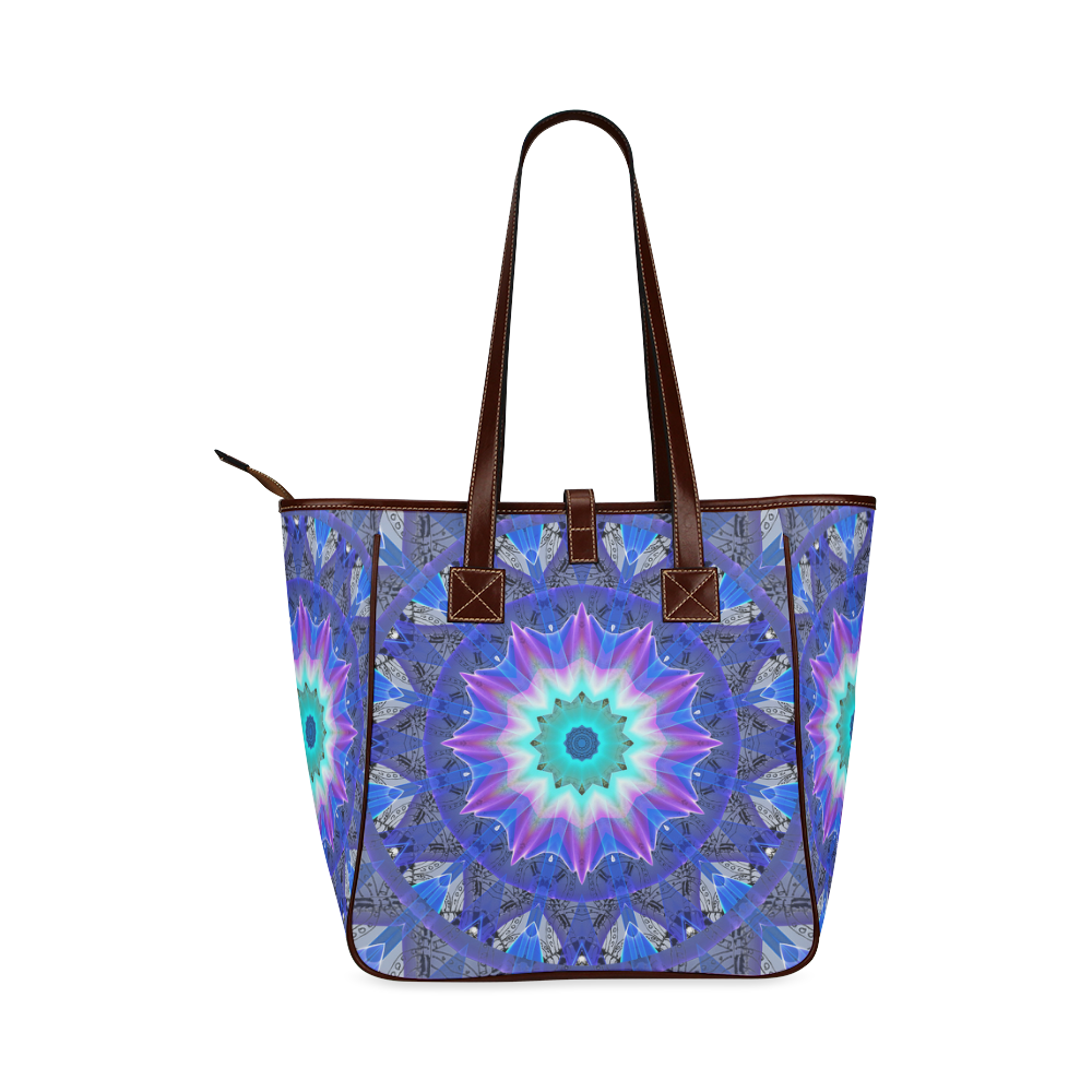 Blue Ice Merry Aqua Violet Foliage Flowers Zen Classic Tote Bag (Model 1644)