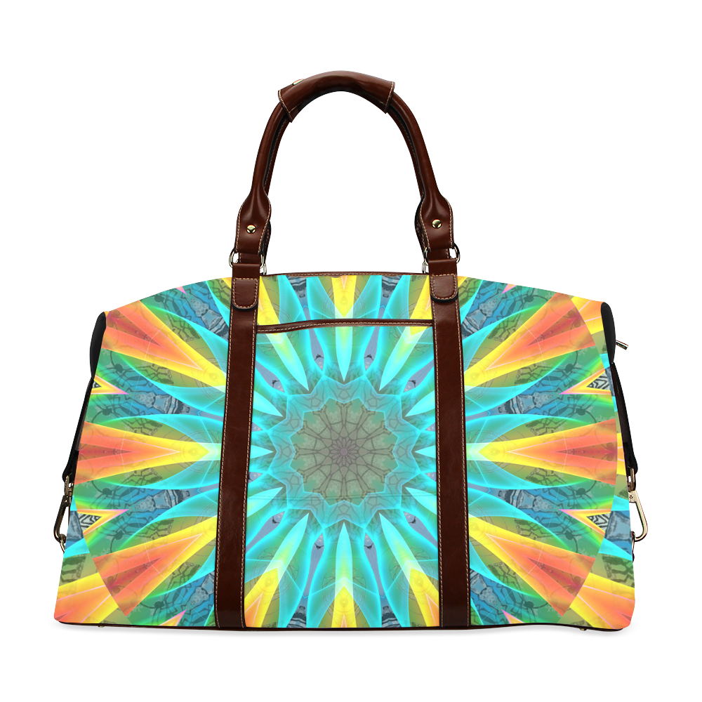 Aqua Gold Joy to the World Flowers, Zen Rainbow Classic Travel Bag (Model 1643)