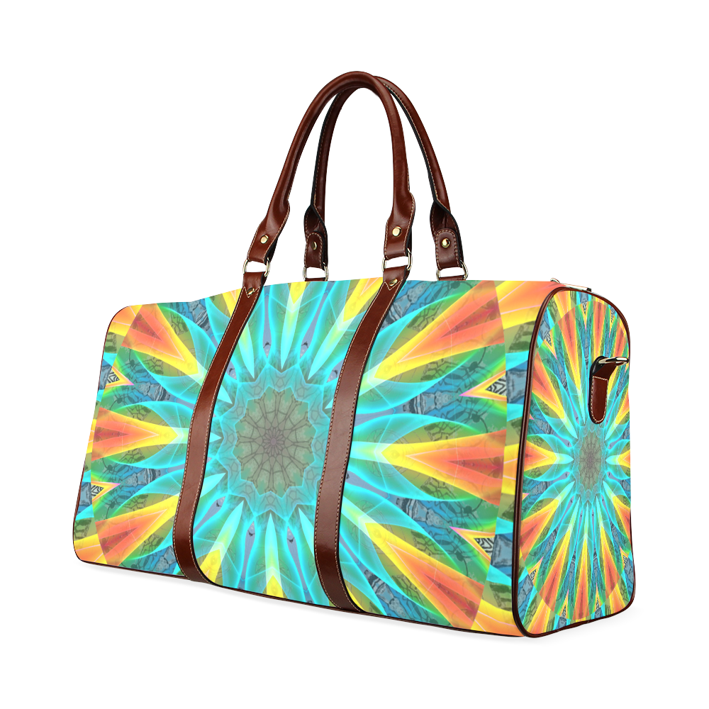 Aqua Gold Joy to the World Flowers, Zen Rainbow Waterproof Travel Bag/Large (Model 1639)