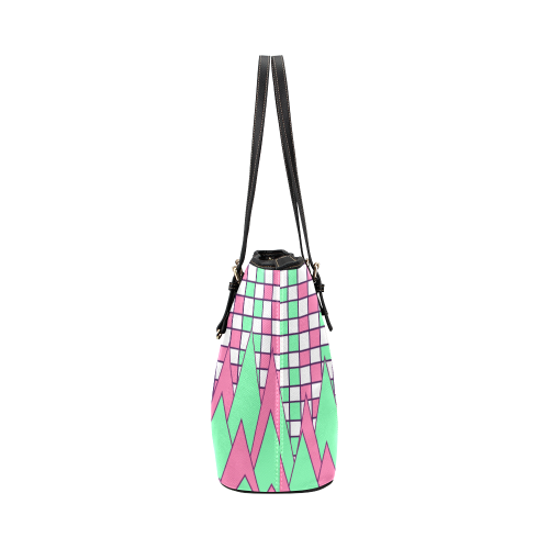 Geometry in pink and green Leather Tote Bag/Small (Model 1651)