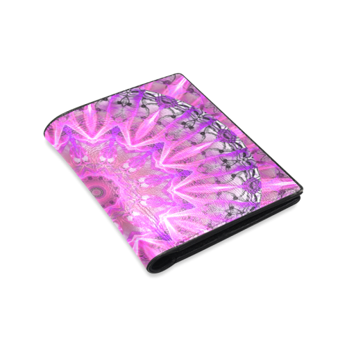 Lavender Lace Abstract Pink Light Love Lattice Men's Leather Wallet (Model 1612)