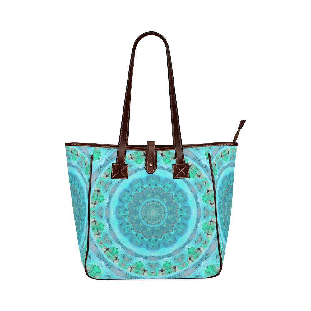 Teal Cyan Ocean Abstract Modern Lace Lattice Classic Tote Bag (Model 1644)