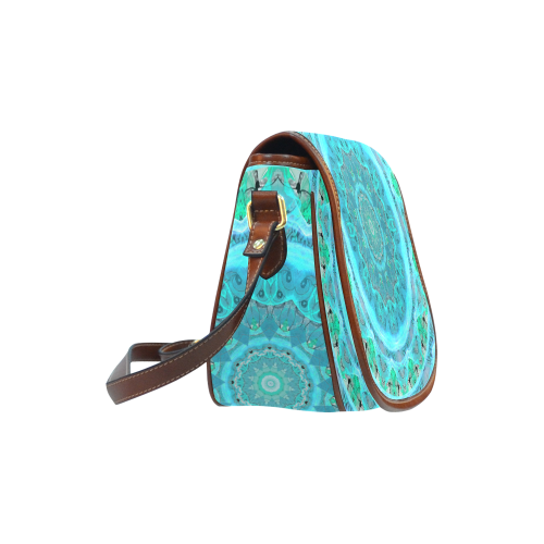 Teal Cyan Ocean Abstract Modern Lace Lattice Saddle Bag/Small (Model 1649) Full Customization