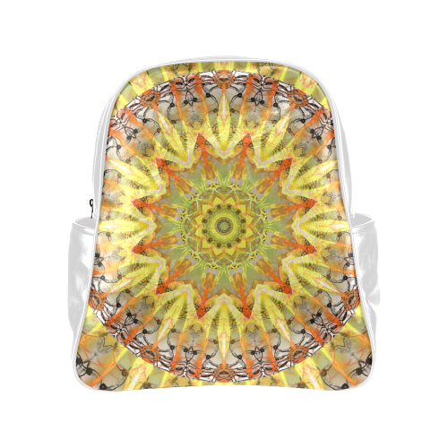 Golden Feathers Orange Flames Abstract Lattice Multi-Pockets Backpack (Model 1636)