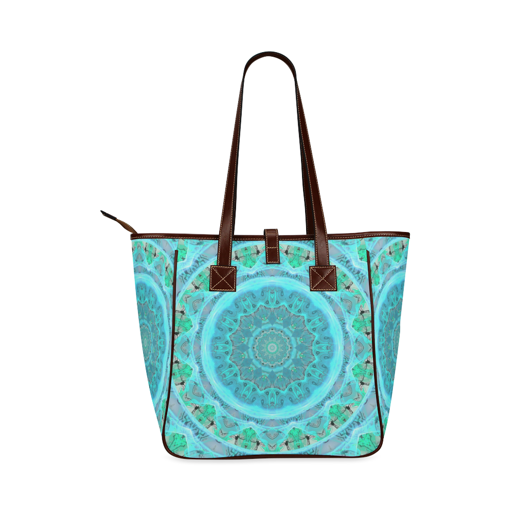 Teal Cyan Ocean Abstract Modern Lace Lattice Classic Tote Bag (Model 1644)