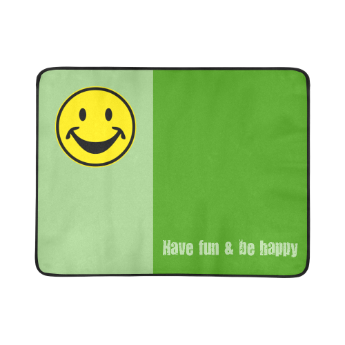 Funny yellow SMILEY for happy people + Message: have fun & be happy Beach Mat 78"x 60"