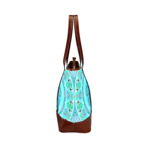 Teal Cyan Ocean Abstract Modern Lace Lattice Tote Handbag (Model 1642)