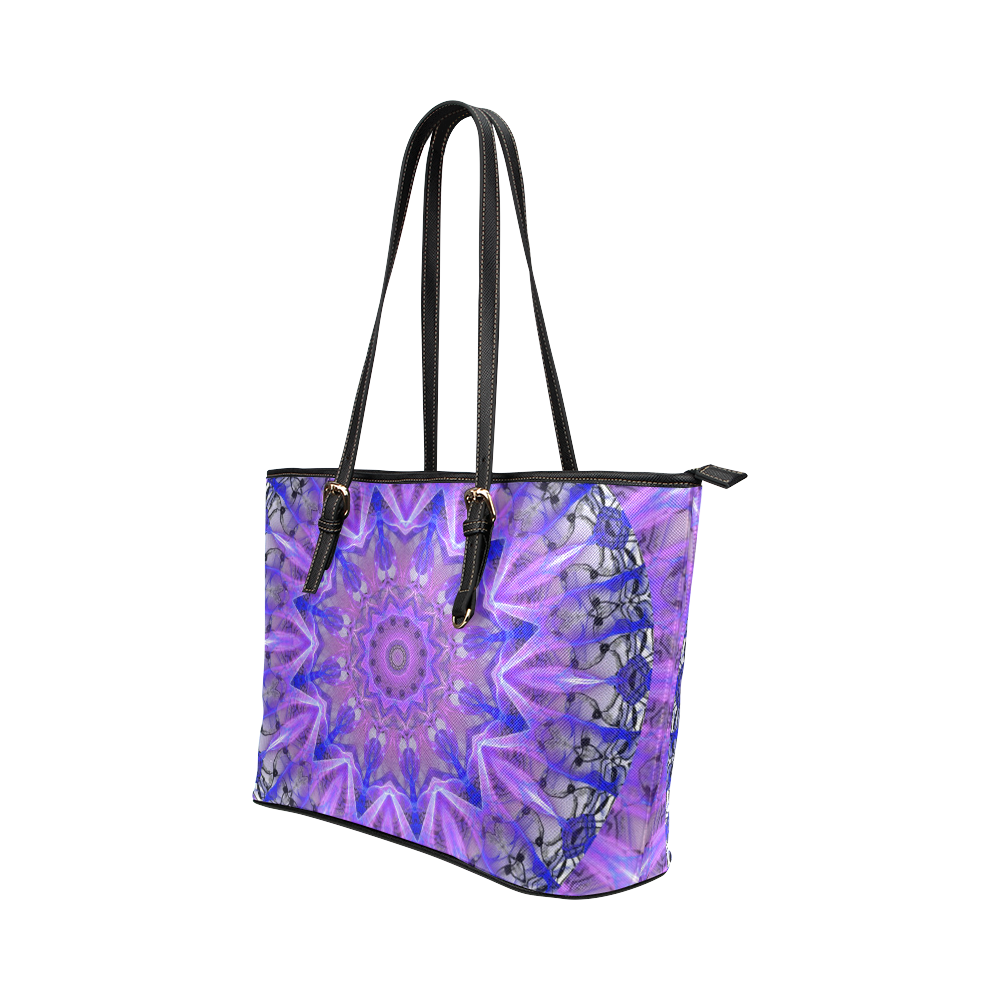 Abstract Plum Ice Crystal Palace Lattice Lace Leather Tote Bag/Small (Model 1651)