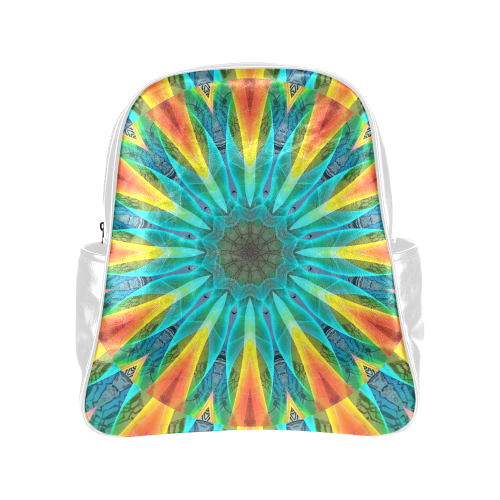 Aqua Gold Joy to the World Flowers, Zen Rainbow Multi-Pockets Backpack (Model 1636)