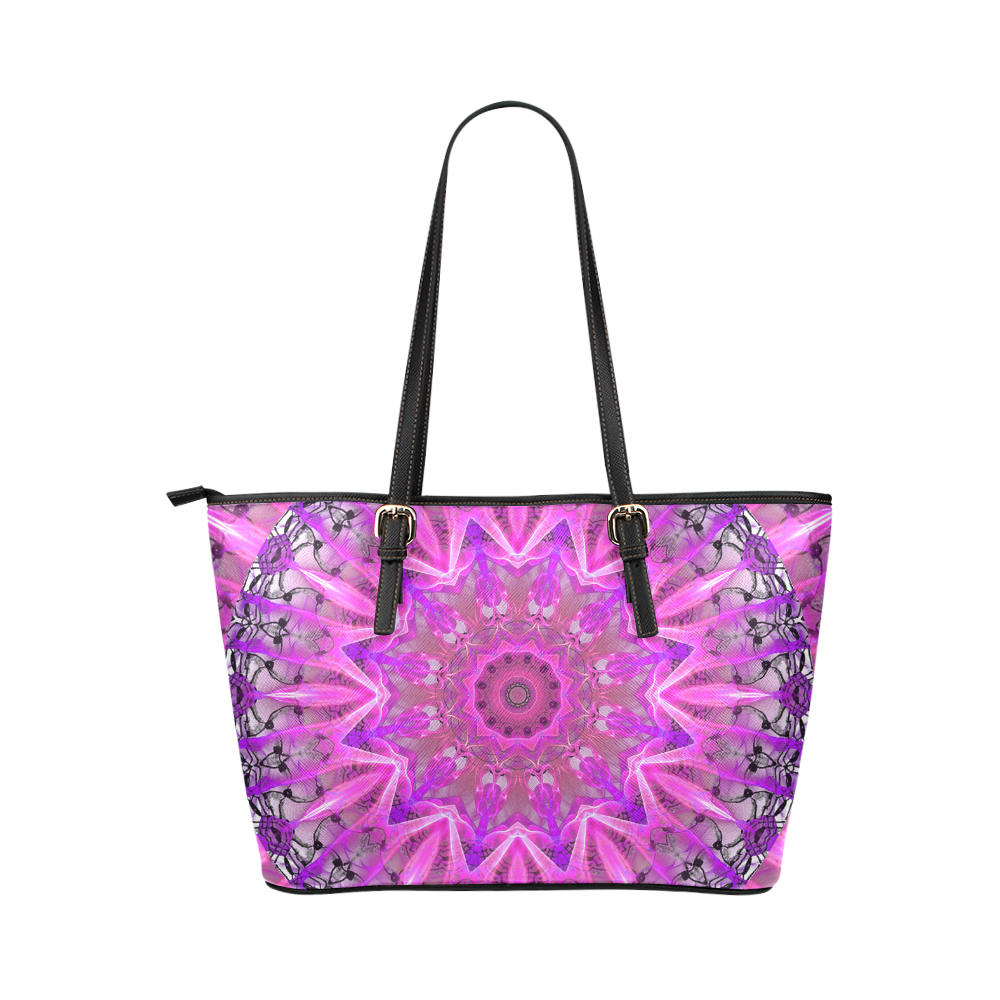 Lavender Lace Abstract Pink Light Love Lattice Leather Tote Bag/Large (Model 1651)
