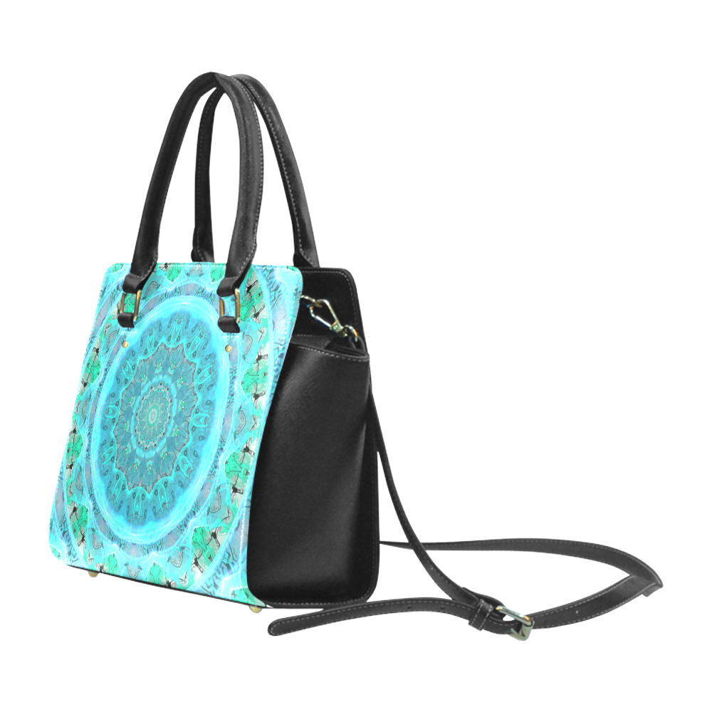 Teal Cyan Ocean Abstract Modern Lace Lattice Classic Shoulder Handbag (Model 1653)