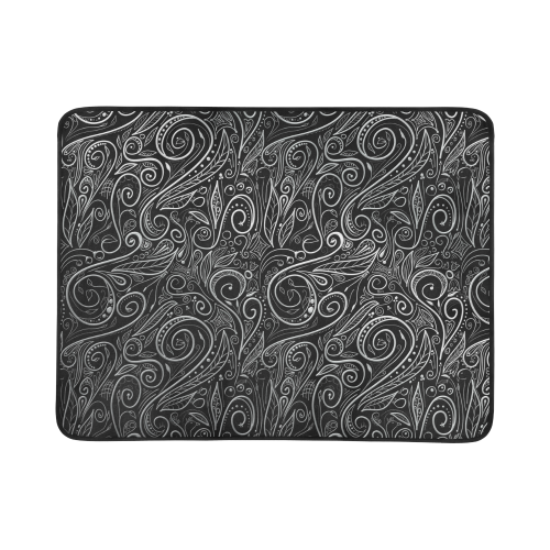 A elegant floral damasks in  silver and black Beach Mat 78"x 60"