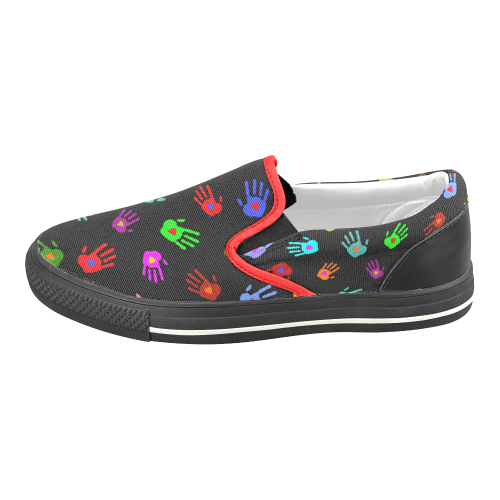 Multicolored HANDS with HEARTS love pattern Men's Slip-on Canvas Shoes (Model 019)