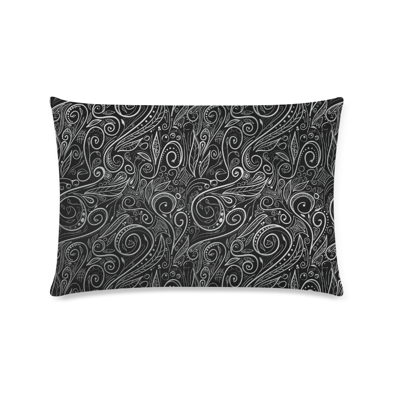 A elegant floral damasks in  silver and black Custom Rectangle Pillow Case 16"x24" (one side)