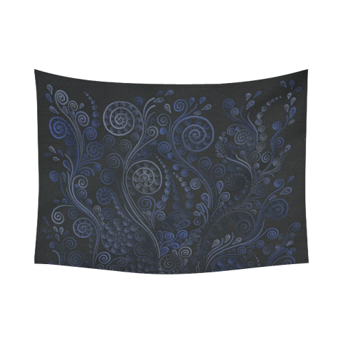 Ornamental blue on gray Cotton Linen Wall Tapestry 80"x 60"