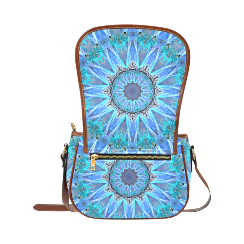 Sapphire Ice Flame, Cyan Blue Crystal Wheel Saddle Bag/Small (Model 1649) Full Customization