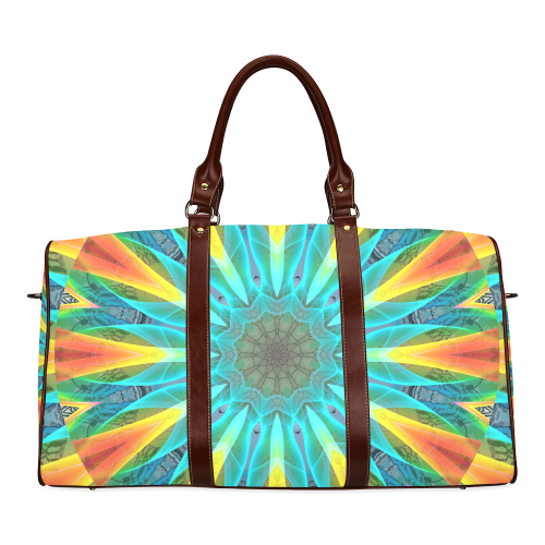 Aqua Gold Joy to the World Flowers, Zen Rainbow Waterproof Travel Bag/Large (Model 1639)