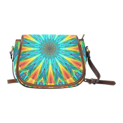 Aqua Gold Joy to the World Flowers, Zen Rainbow Saddle Bag/Small (Model 1649) Full Customization