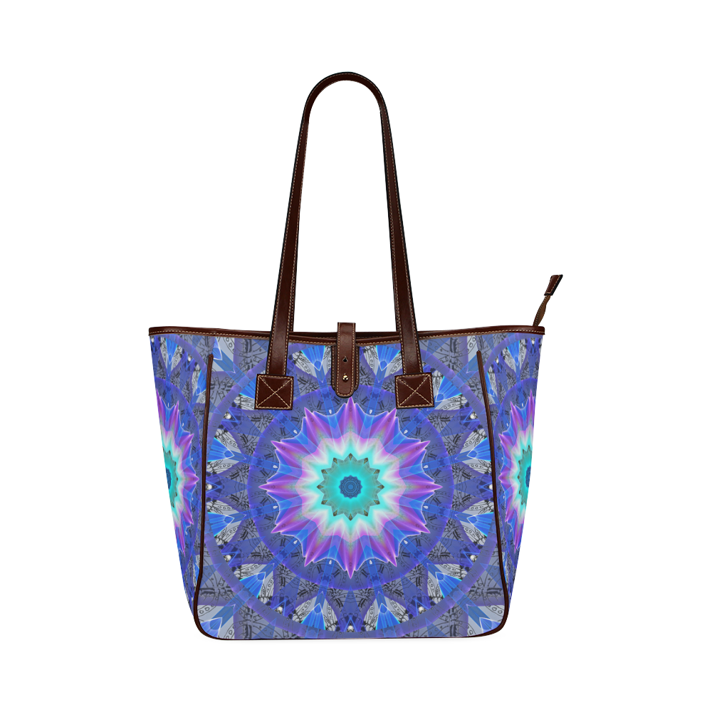 Blue Ice Merry Aqua Violet Foliage Flowers Zen Classic Tote Bag (Model 1644)