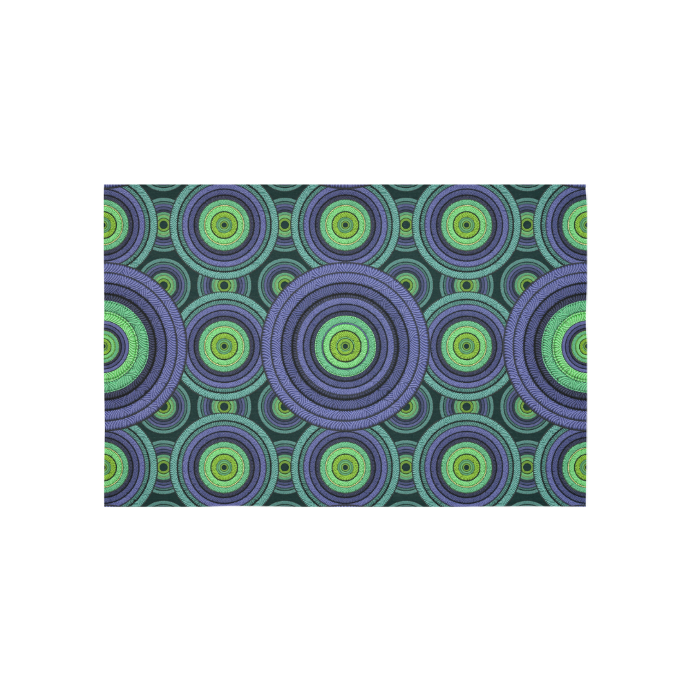 Green and Blue Stitched Cotton Linen Wall Tapestry 60"x 40"