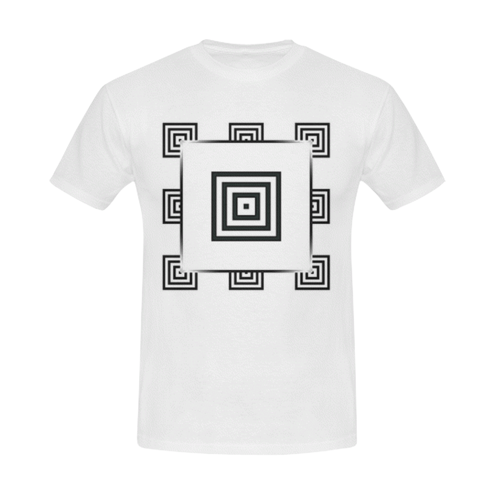 Solid Squares Frame Mosaic Black & White Men's Slim Fit T-shirt (Model T13)