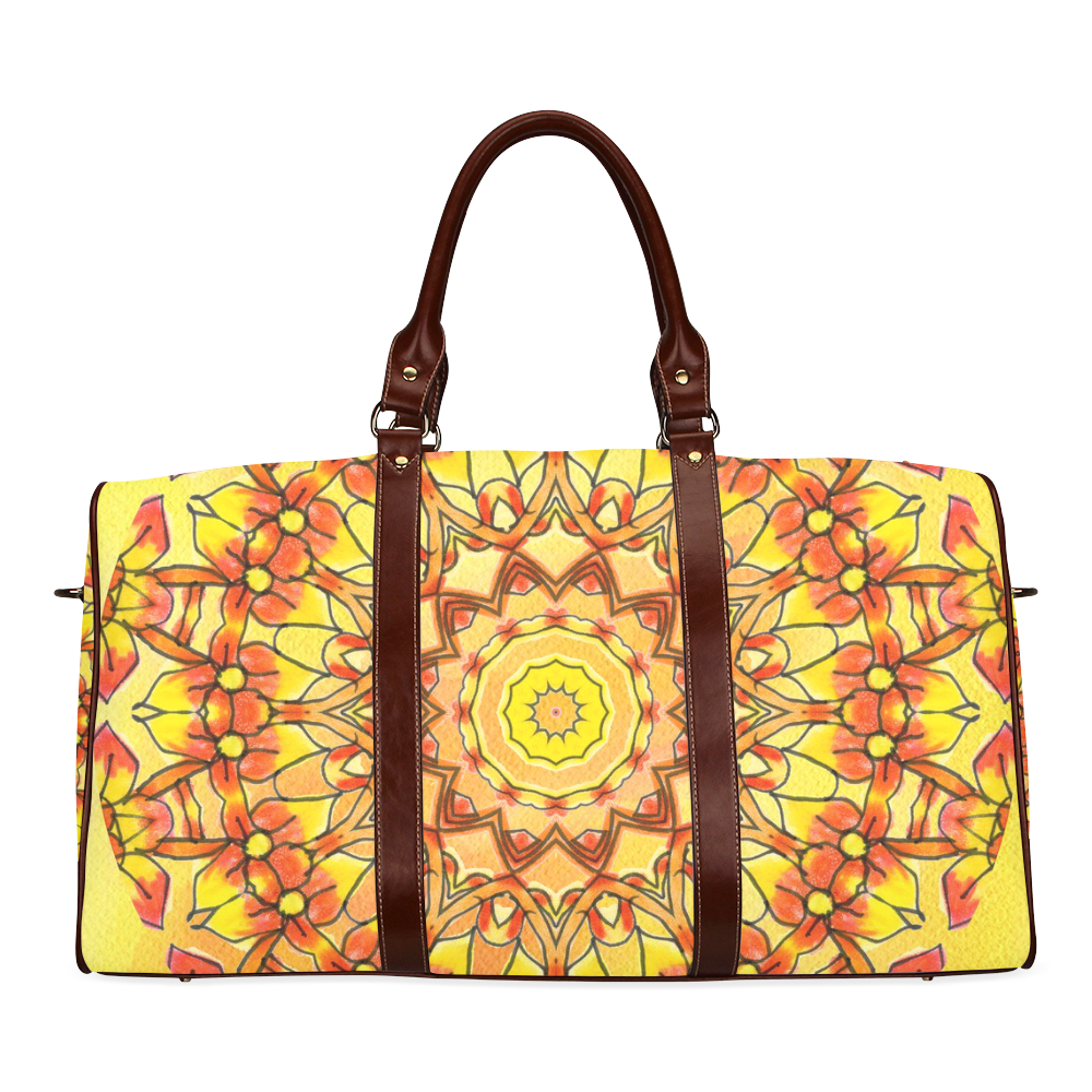 Orange Yellow Sunflower Mandala Red Zendoodle Waterproof Travel Bag/Small (Model 1639)