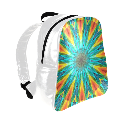 Aqua Gold Joy to the World Flowers, Zen Rainbow Multi-Pockets Backpack (Model 1636)