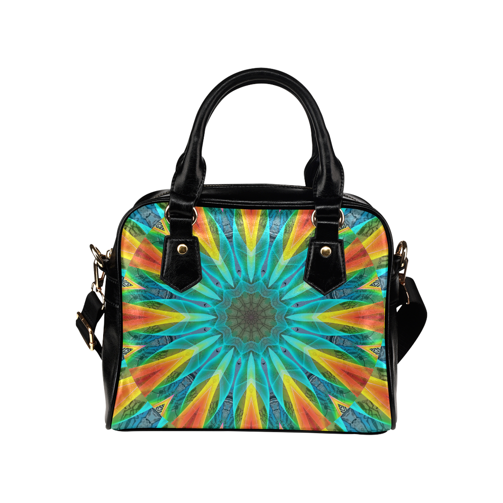 Aqua Gold Joy to the World Flowers, Zen Rainbow Shoulder Handbag (Model 1634)