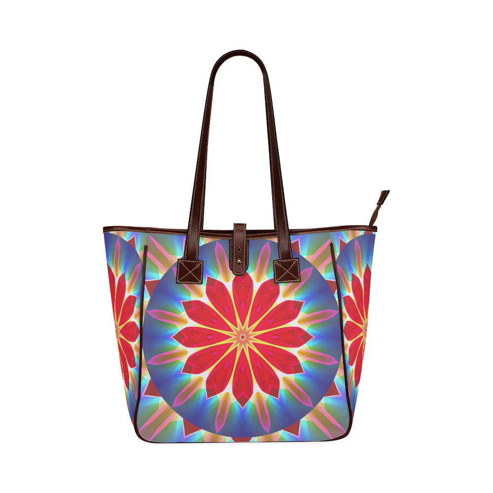 Blue Ice Flowers Red Abstract Modern Petals Zen Classic Tote Bag (Model 1644)