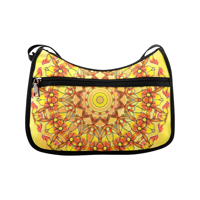 Orange Yellow Sunflower Mandala Red Zendoodle Crossbody Bags (Model 1616)