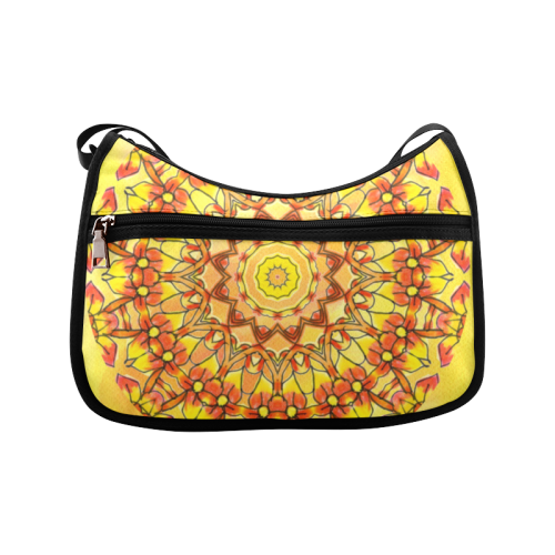 Orange Yellow Sunflower Mandala Red Zendoodle Crossbody Bags (Model 1616)