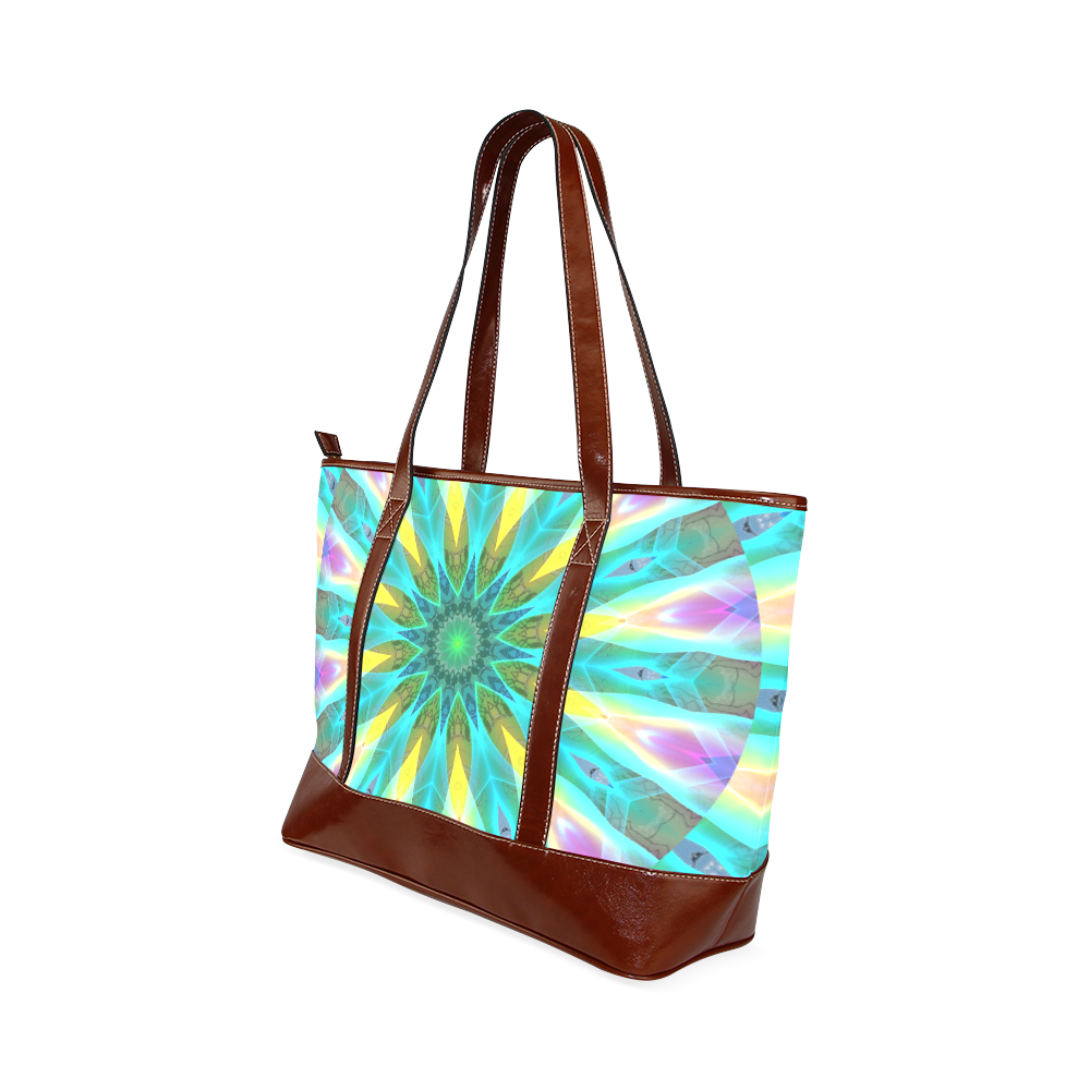 Golden Violet Peacock Sunrise Abstract Wind Flower Tote Handbag (Model 1642)