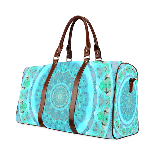 Teal Cyan Ocean Abstract Modern Lace Lattice Waterproof Travel Bag/Large (Model 1639)