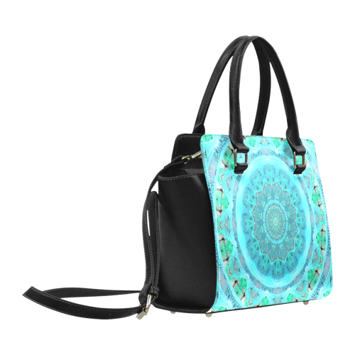 Teal Cyan Ocean Abstract Modern Lace Lattice Classic Shoulder Handbag (Model 1653)