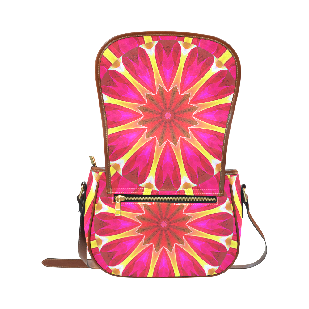 Cherry Daffodil Abstract Modern Pink Flowers Zen Saddle Bag/Small (Model 1649) Full Customization