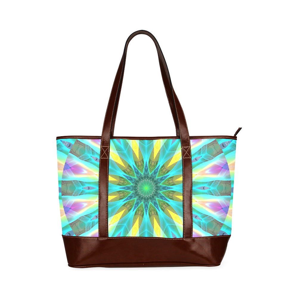 Golden Violet Peacock Sunrise Abstract Wind Flower Tote Handbag (Model 1642)