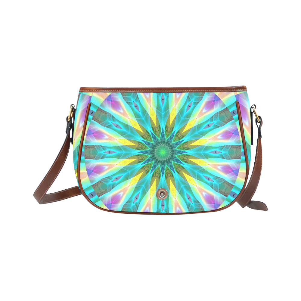 Golden Violet Peacock Sunrise Abstract Wind Flower Saddle Bag/Large (Model 1649)