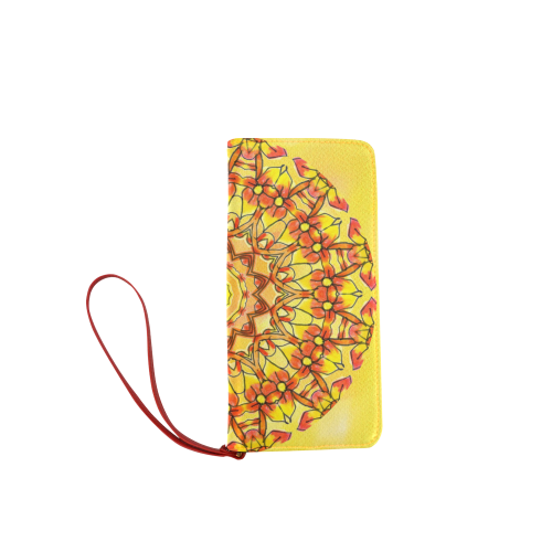 Orange Yellow Sunflower Mandala Red Zendoodle Women's Clutch Wallet (Model 1637)