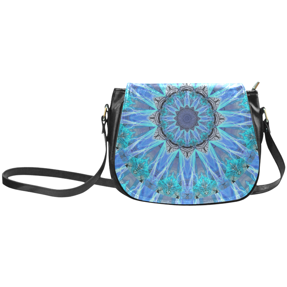 Sapphire Ice Flame, Cyan Blue Crystal Wheel Classic Saddle Bag/Small (Model 1648)